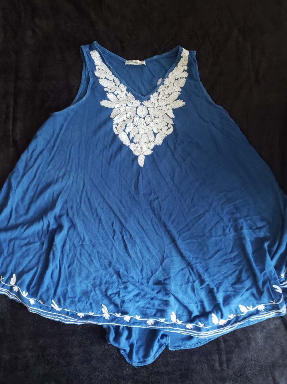 Blue Embroidered V-Neck Women's Dress 3X